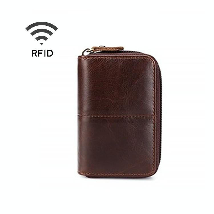 Leather Rfid Zipper Card Holder with Change Pocket - Coffee 7