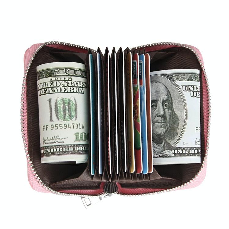 Anti-magnetic Rfid Leather Zip Wallet - Zipper Closure - Coffee 4