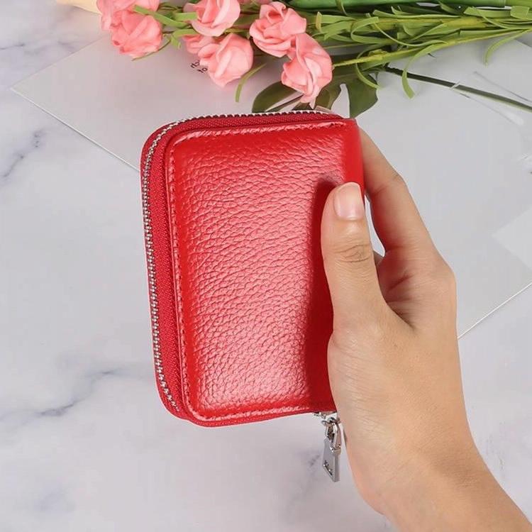 Anti-magnetic Rfid Leather Zip Wallet - Zipper Closure - Coffee 8