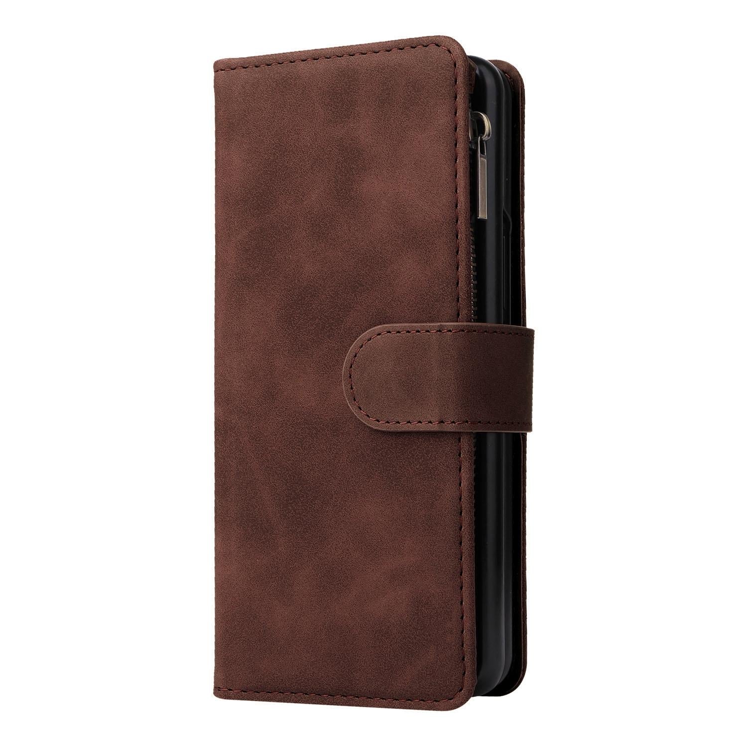 For Samsung Galaxy Z Fold4 5G Frosted Leather Zip Wallet - Compact And Stylish - Wine Red 3