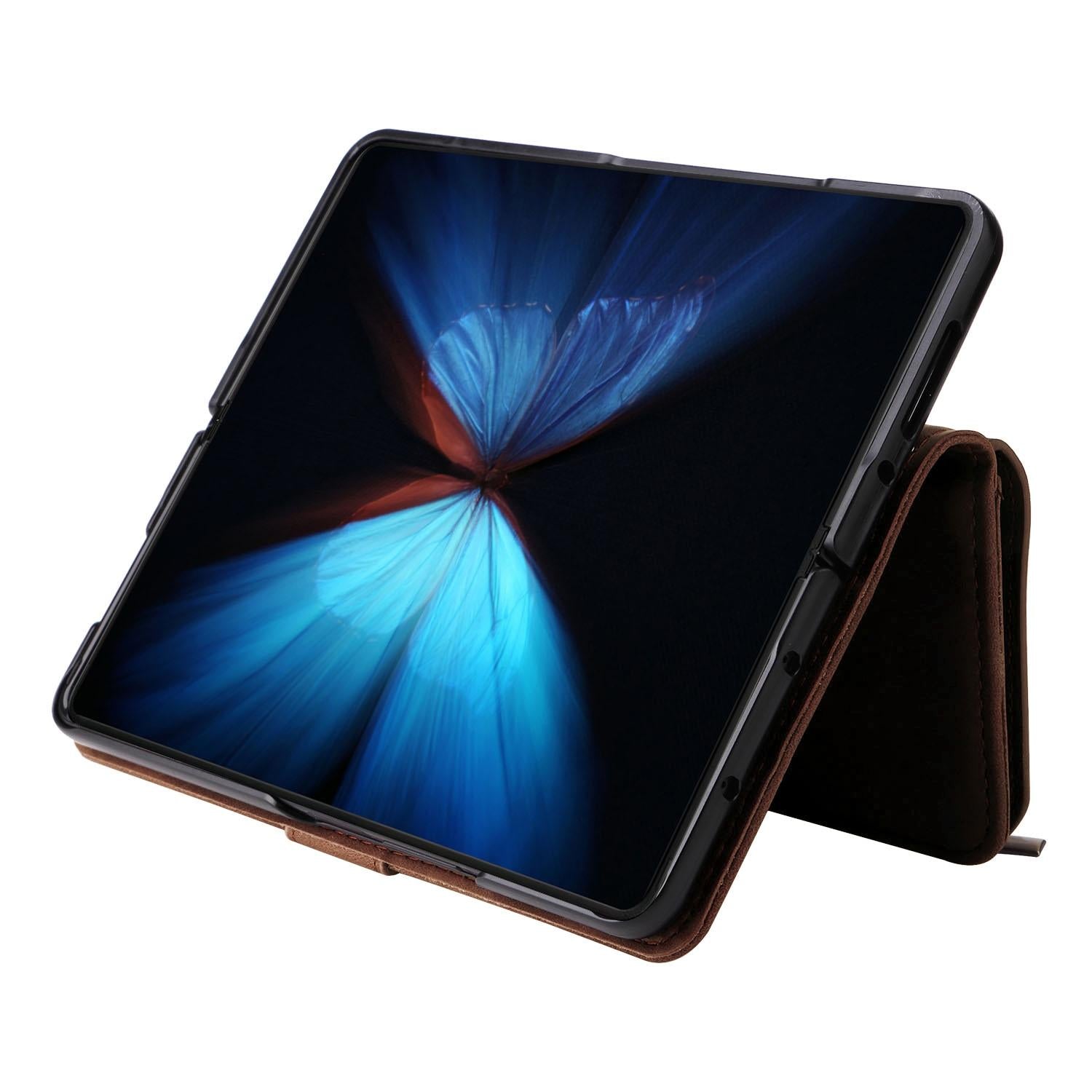 For Samsung Galaxy Z Fold4 5G Frosted Leather Zip Wallet - Compact And Stylish - Wine Red 6