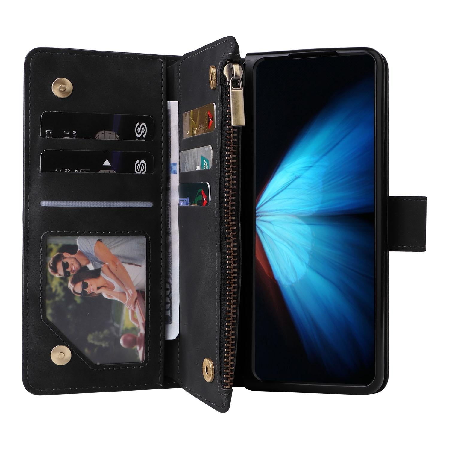For Samsung Galaxy Z Fold4 5G Frosted Leather Zip Wallet - Compact And Stylish - Wine Red 12
