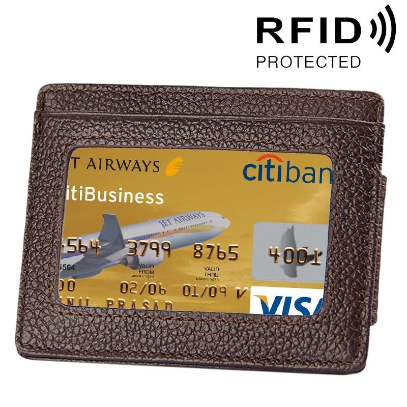 Leather Rfid Blocking Card Holder Wallet with 3 Slots and Pocket - Coffee 11