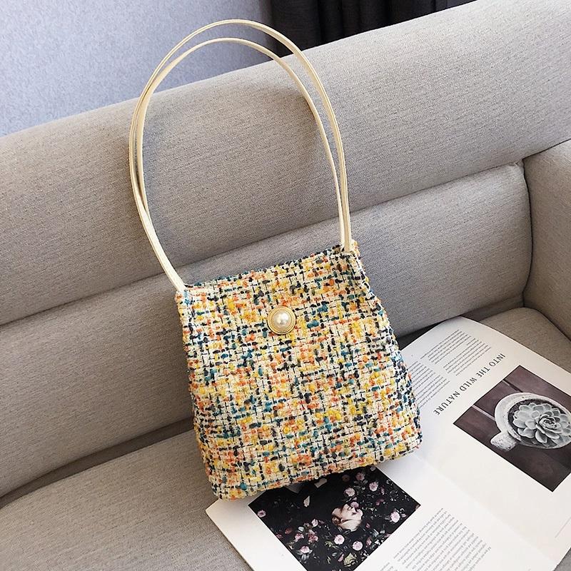 Black Woolen Knit Bucket Bag For Women - Yellow Onesize 6