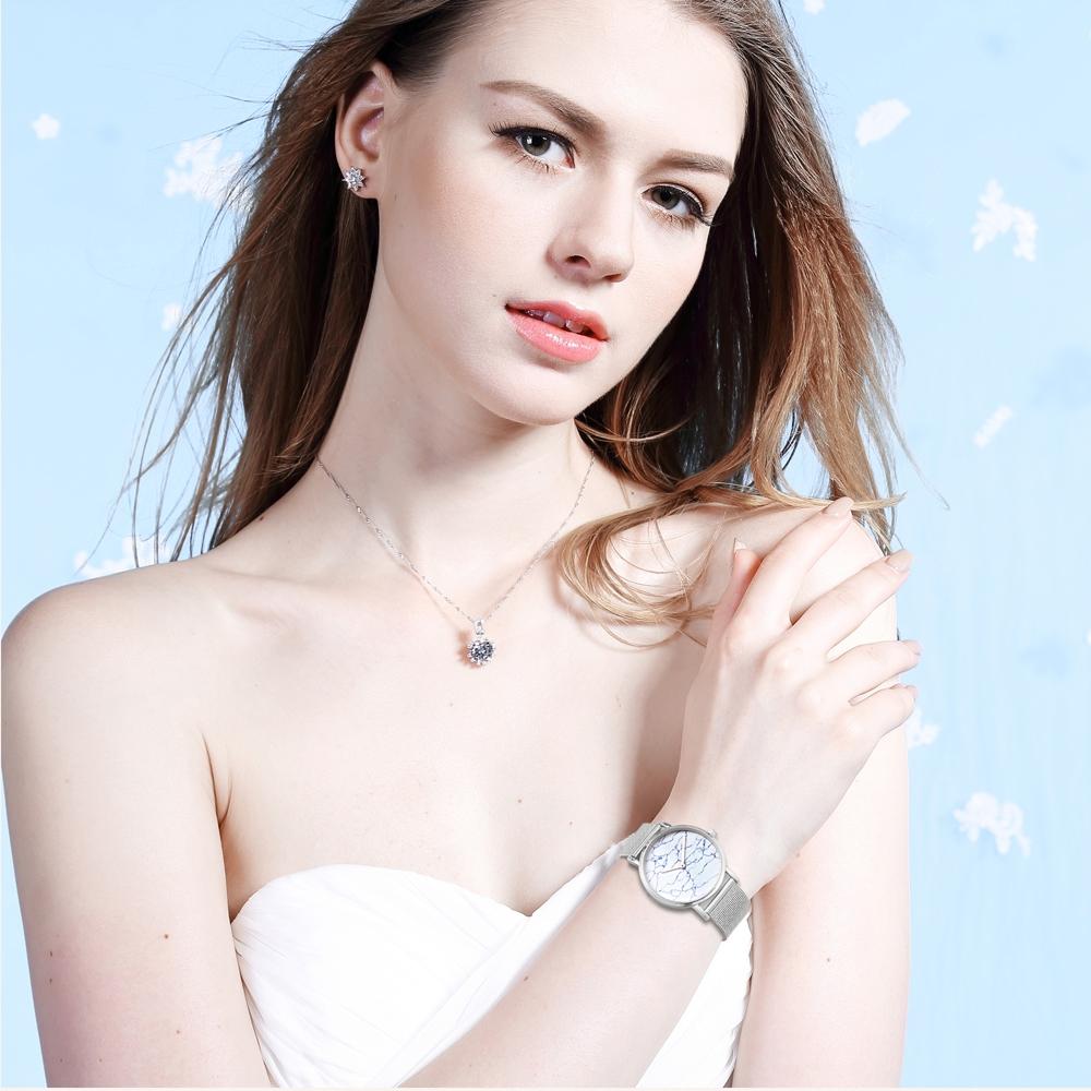 Stylish Women Quartz Watch with Stainless Steel Band - Round Dial Silver Alloy Case - Wa0730D 9