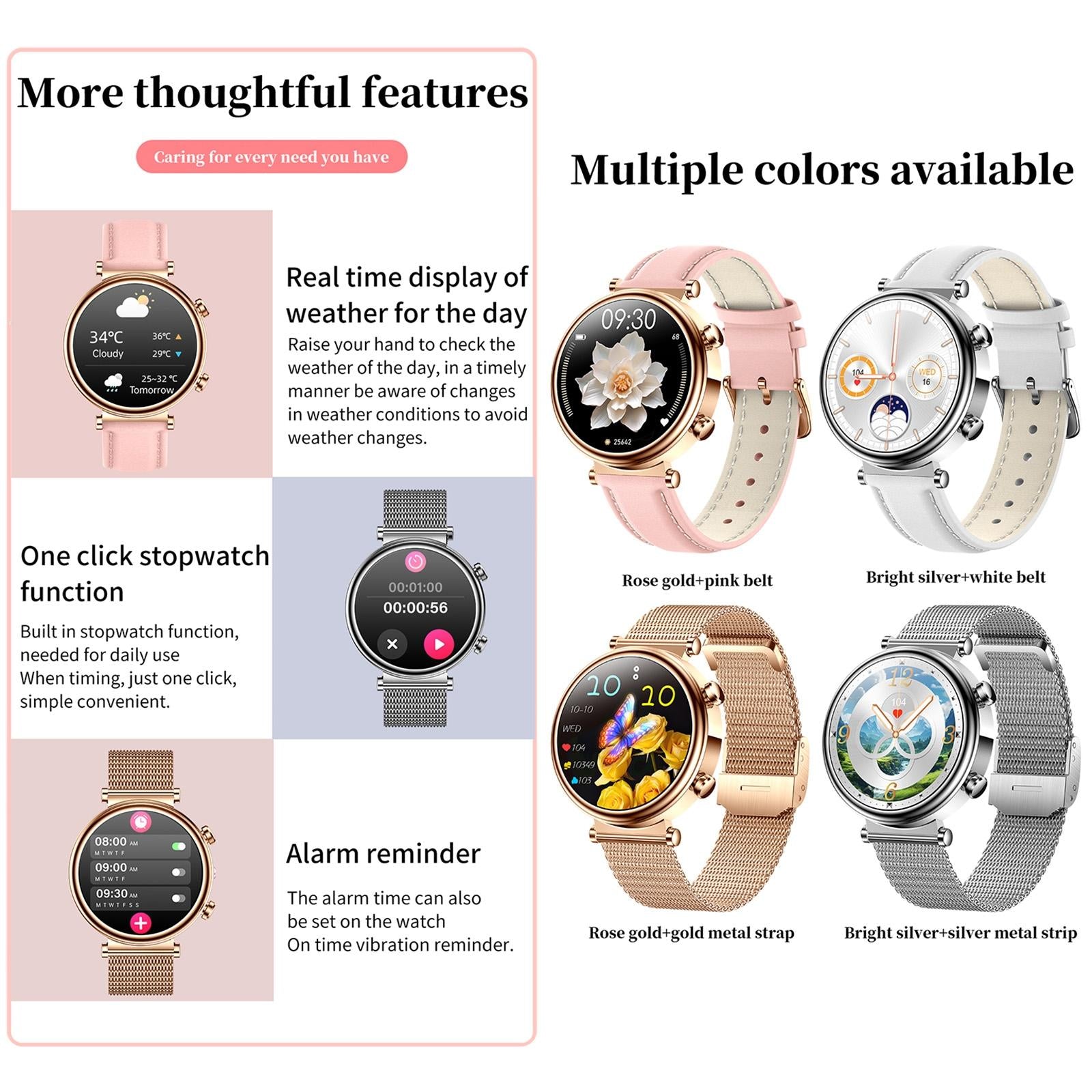 Women Smart Watch With Bt Call Health Tracking And Sos - Compact And Stylish - Rose Gold Steel Band 10