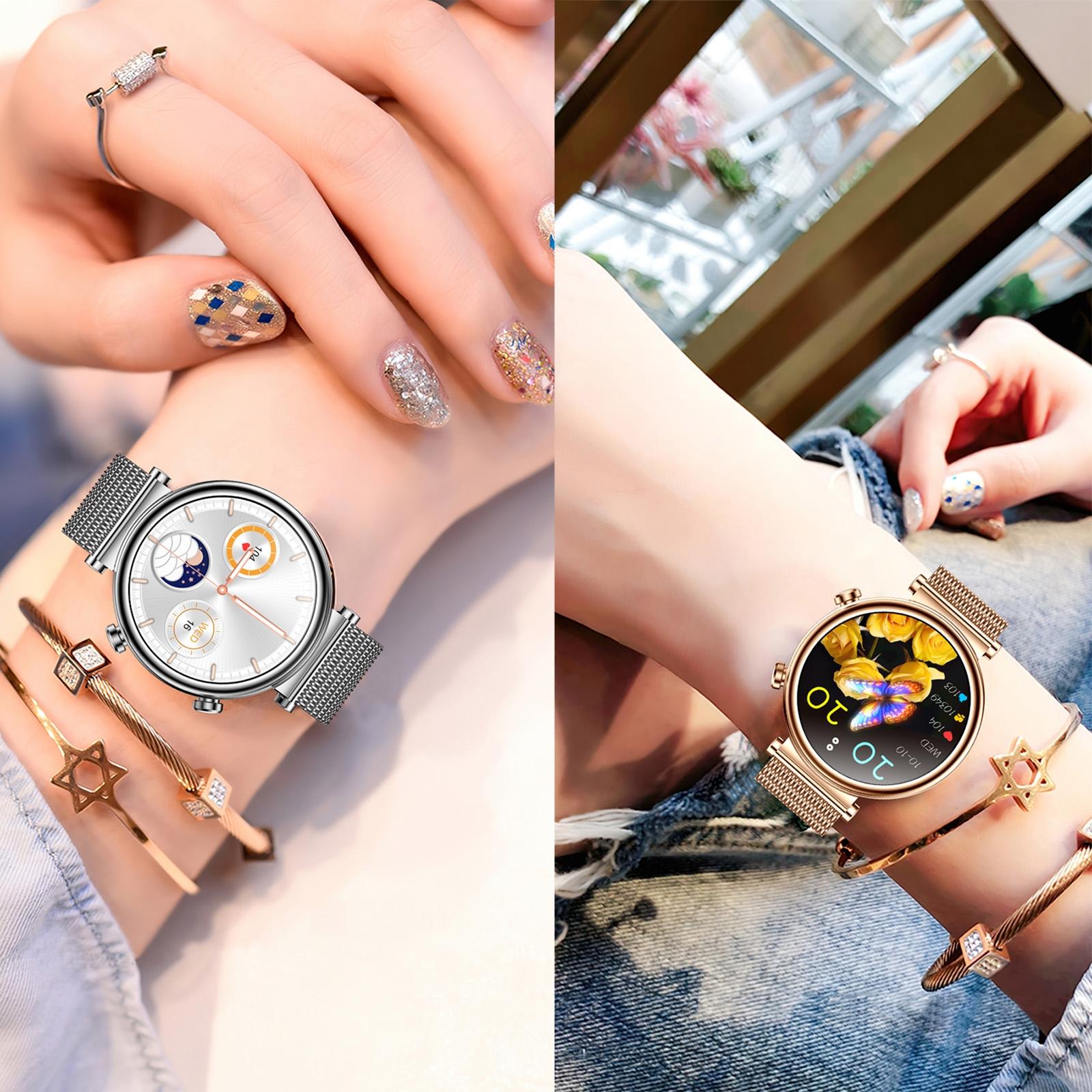 Women Smart Watch With Bt Call Health Tracking And Sos - Compact And Stylish - Rose Gold Steel Band 11
