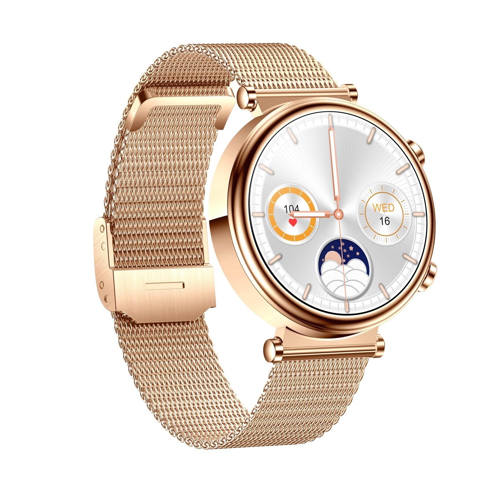 Women Smart Watch With Bt Call Health Tracking And Sos - Compact And Stylish - Rose Gold Steel Band 13