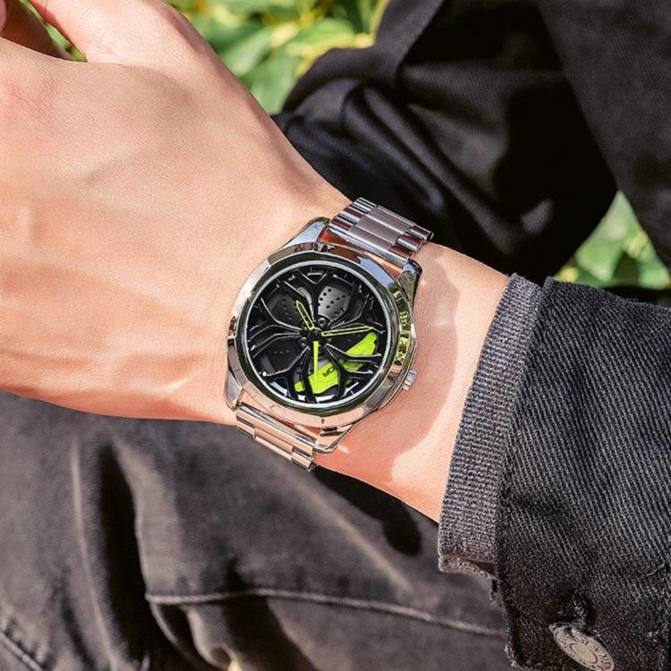 Men Casual Steel Band Quartz Watch - P1065 Wheel Series - Blue Green 14
