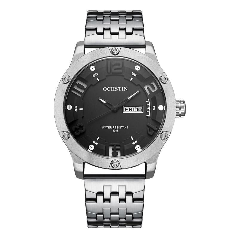 Stylish Day-date Men Quartz Watch with Steel Strap - Silver White