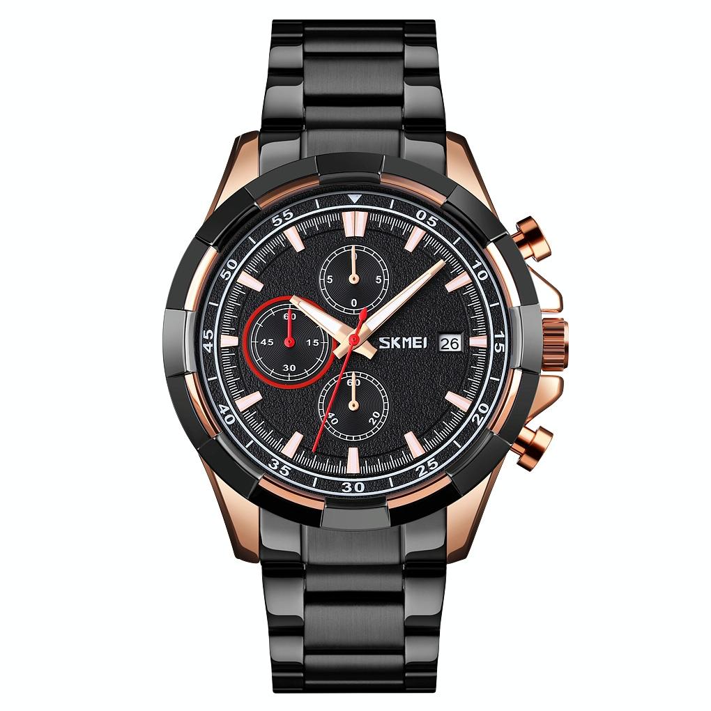 Men Stainless Steel Quartz Watch with Luminous Calendar and Timing - Silver Black