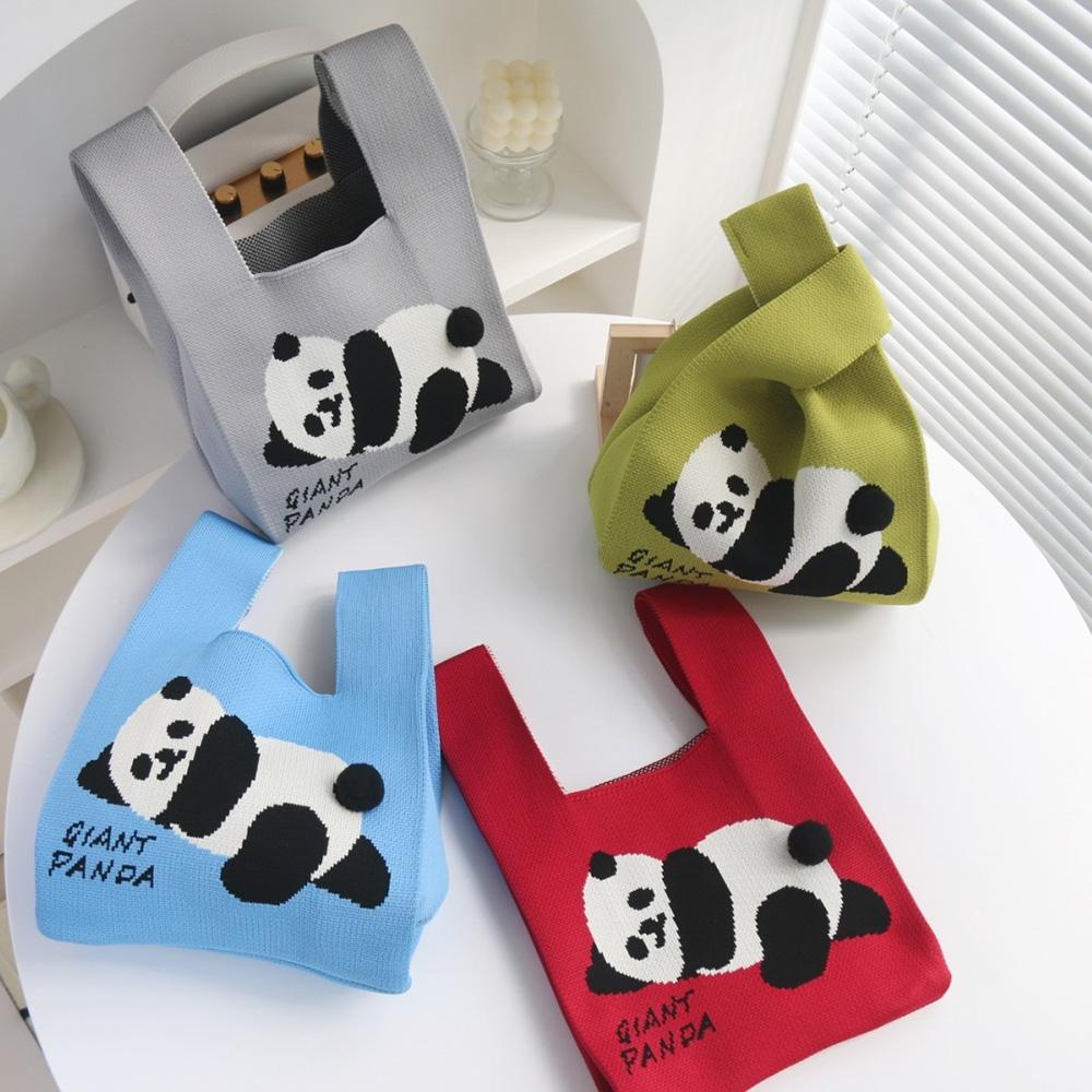 Cartoon Panda Knit Bag - Large Capacity Vest Handbag - Blue 3