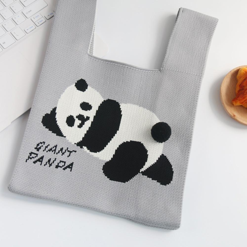 Cartoon Panda Knit Bag - Large Capacity Vest Handbag - Blue 4