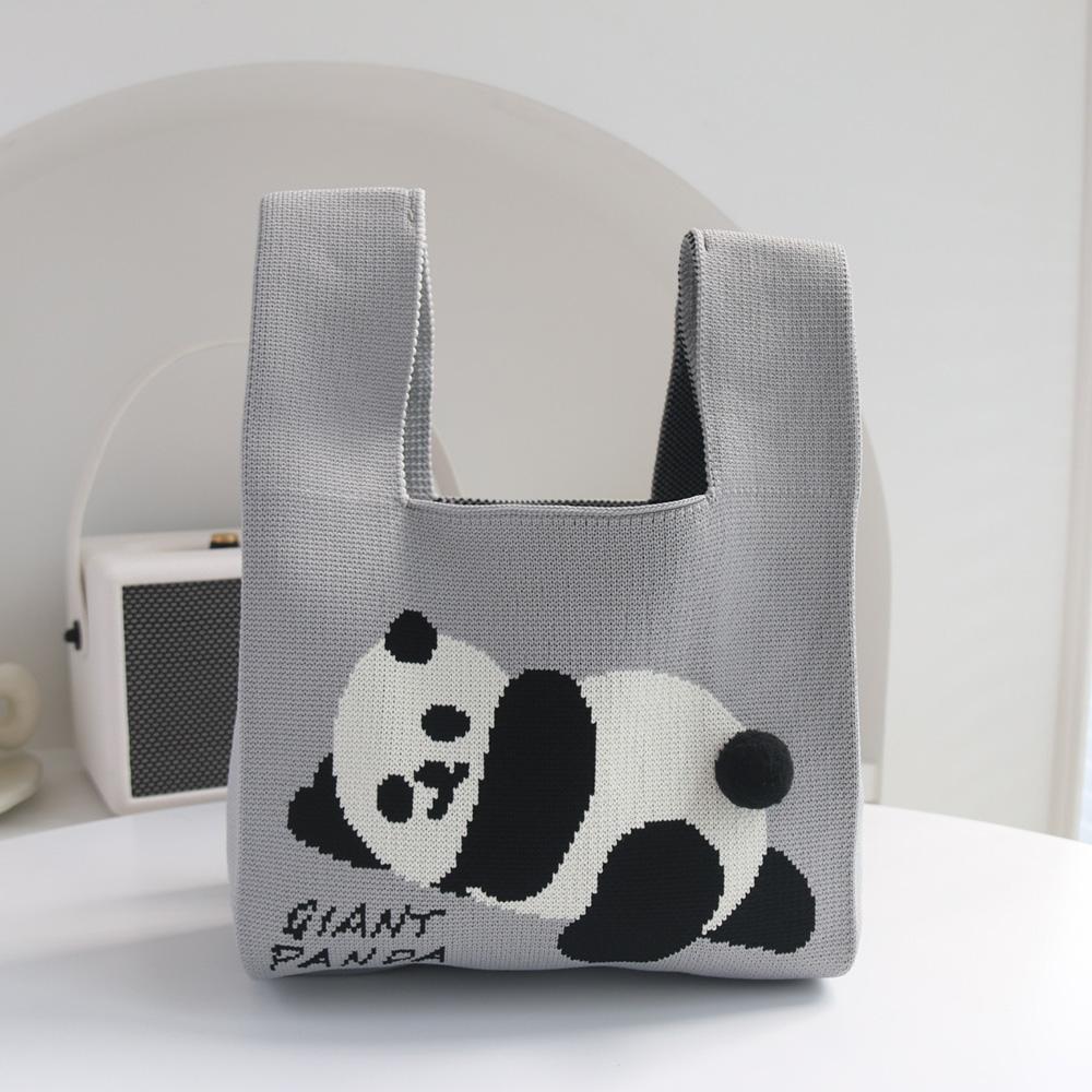 Cartoon Panda Knit Bag - Large Capacity Vest Handbag - Blue 10