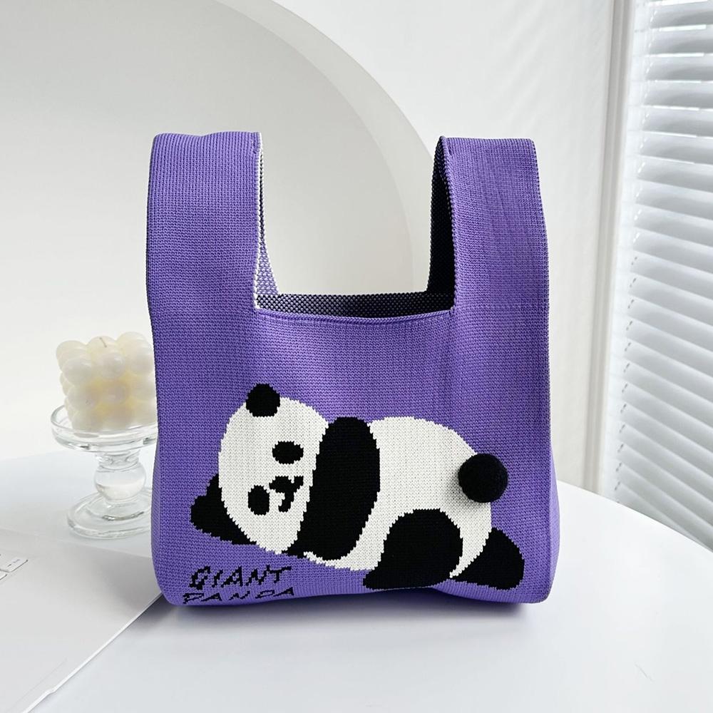 Cartoon Panda Knit Bag - Large Capacity Vest Handbag - Blue 11