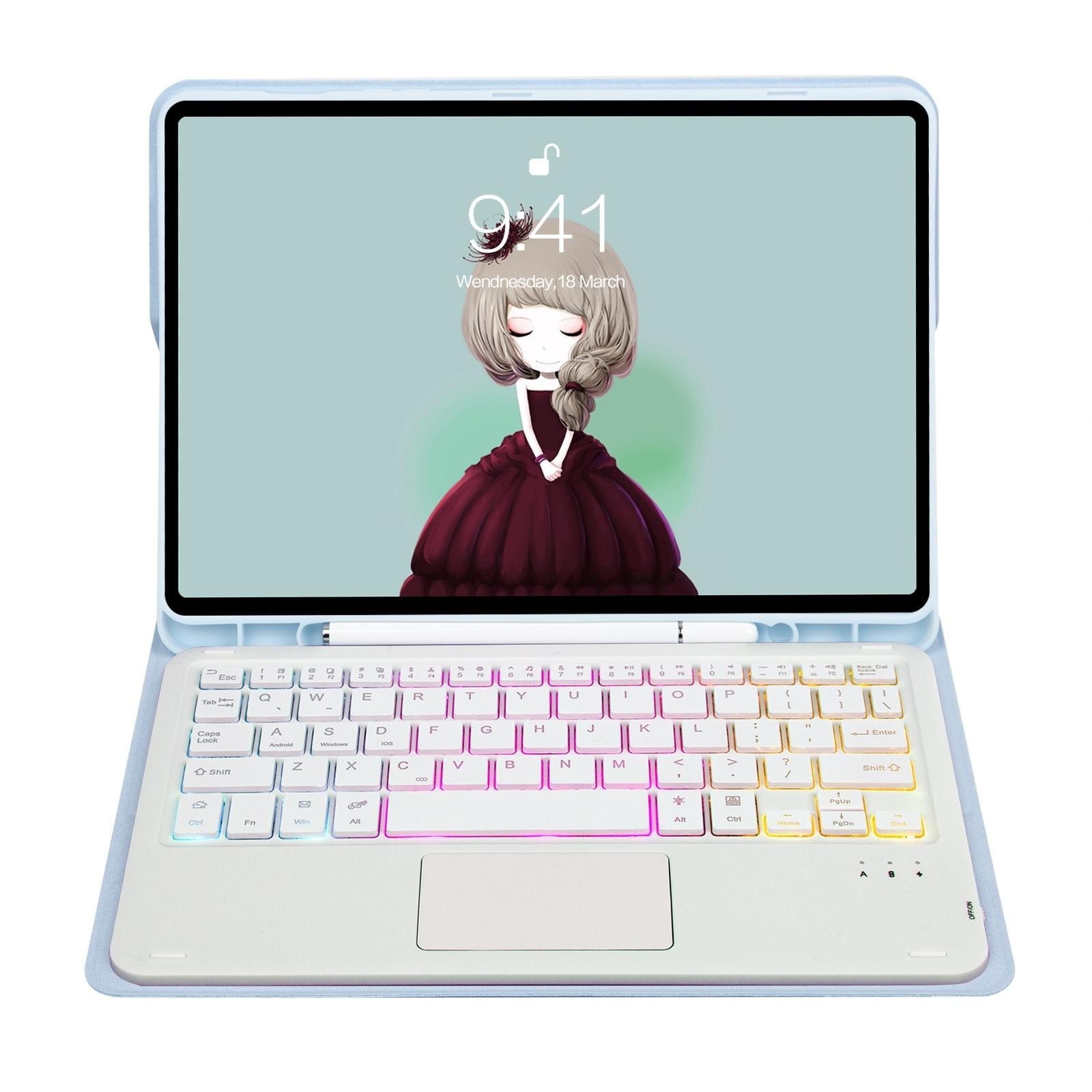 Bluetooth Keyboard Leather Case For Ipad 9.7 2018 & 2017 / Pro 9.7 / Air 2 With Touch Pad & Backlight - Mint Green 3