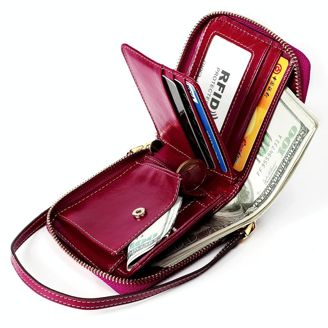 Rfid Leather Wallet with Lanyard - Multi-functional - Purple 7