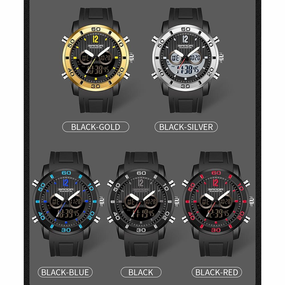 Men Outdoor Sports Shockproof Electronic Watch with Dual Digital Display and Luminous Feature - Black Silver 3