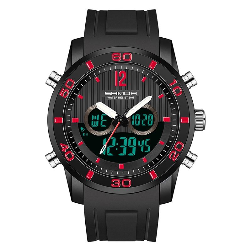 Men Outdoor Sports Shockproof Electronic Watch with Dual Digital Display and Luminous Feature - Black Silver 5