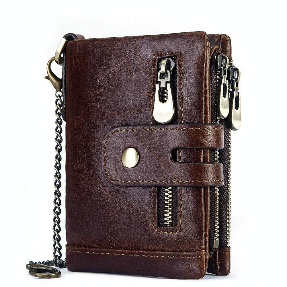 Men Rfid Leather Tri-fold Wallet - Secure & Stylish - Brown