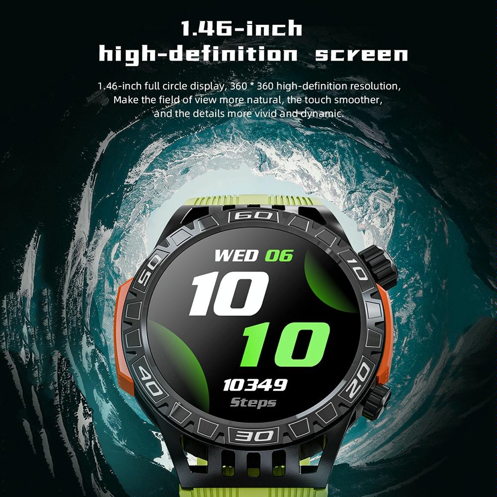 1.46 Inch Ip68 Waterproof Sos Flashlight Bluetooth Smart Watch - Yellow Green 11