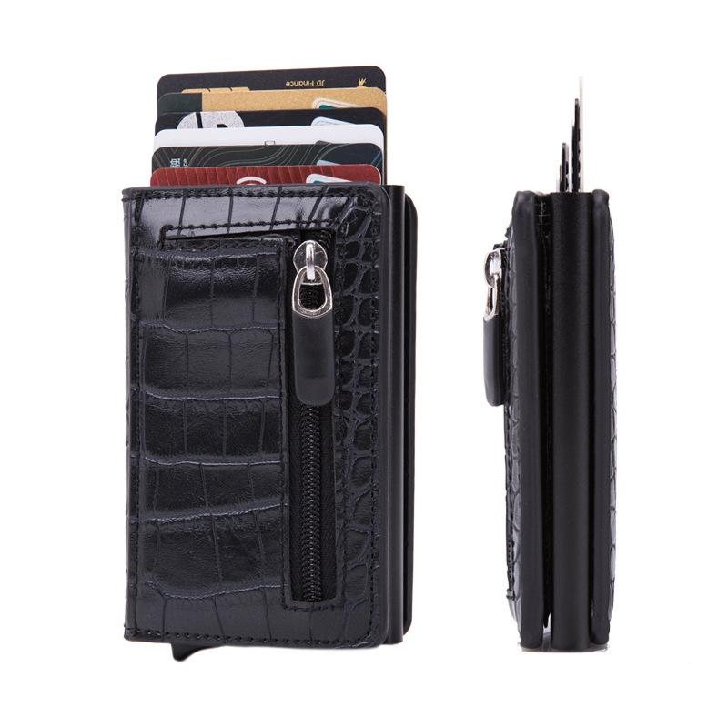 Stainless Steel Rfid Credit Card Holder - Compact Design - Crocodile Grain Black 11