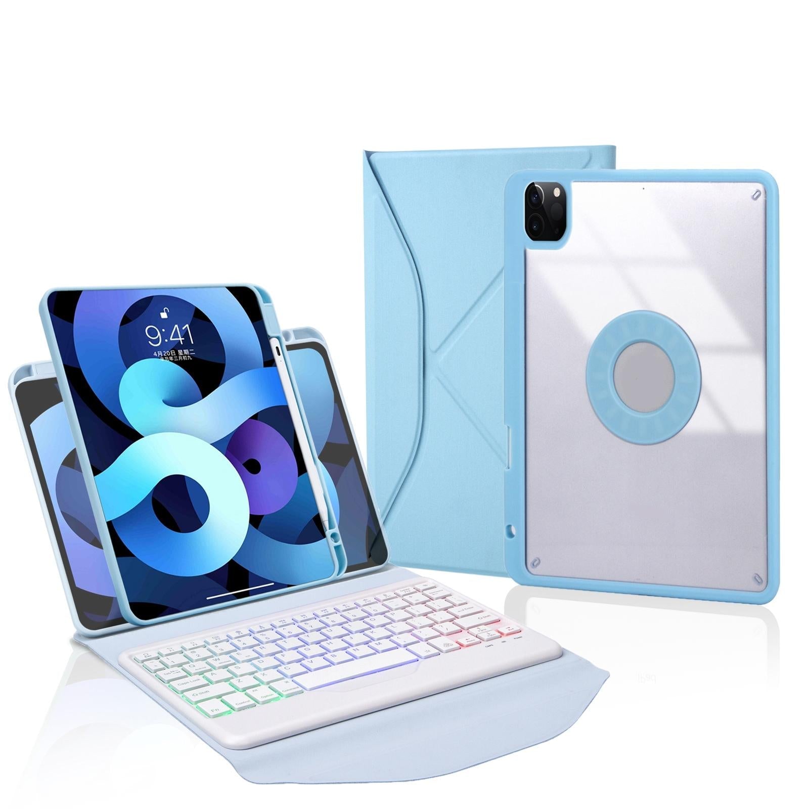Bluetooth Keyboard Leather Case For Ipad Pro 11 - Backlit With Pen Slot - Sky Blue 12