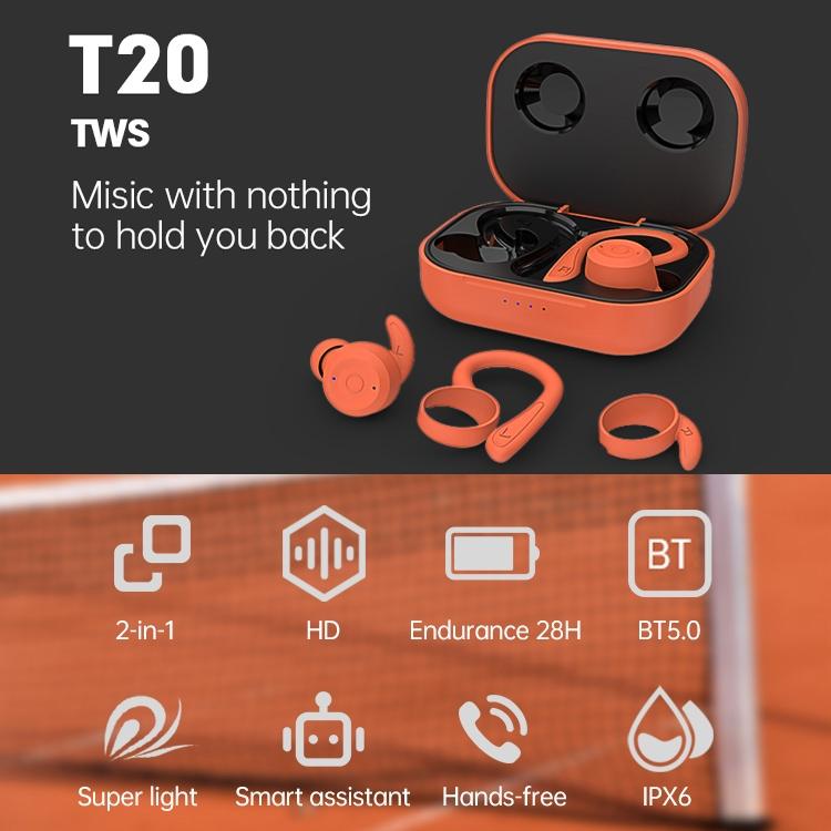 Waterproof T20 Tws Bluetooth Earphones with Charging Box and Noise-cancelling Hooks - Gray 4