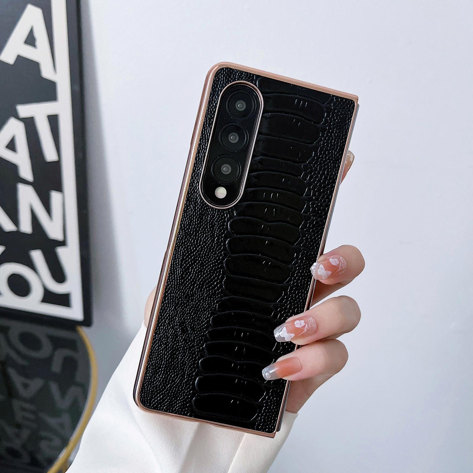 For Samsung Galaxy Z Fold4 5G Genuine Leather Nano Plating Phone Case - Green 3
