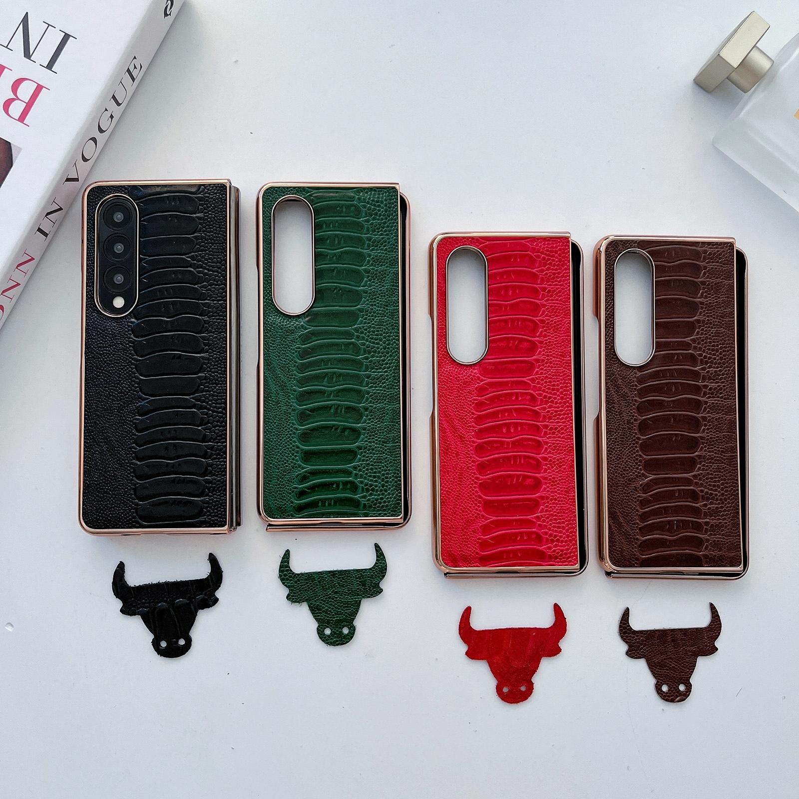 For Samsung Galaxy Z Fold4 5G Genuine Leather Nano Plating Phone Case - Green 6
