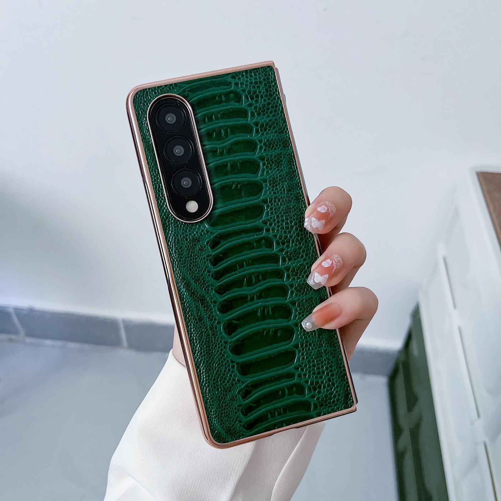 For Samsung Galaxy Z Fold4 5G Genuine Leather Nano Plating Phone Case - Green 8