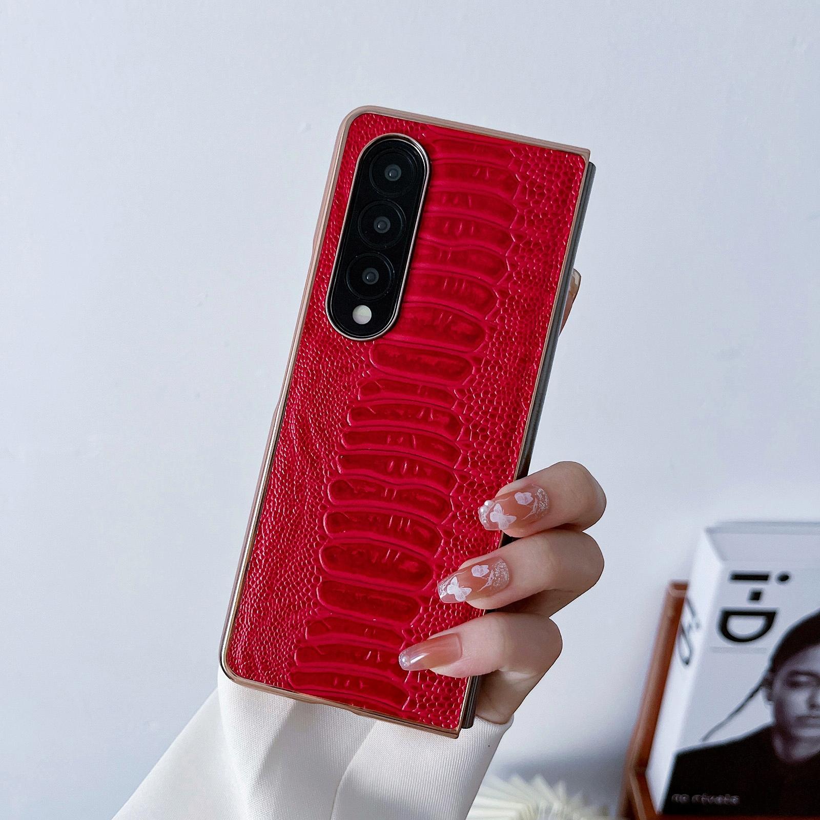 For Samsung Galaxy Z Fold4 5G Genuine Leather Nano Plating Phone Case - Green 10