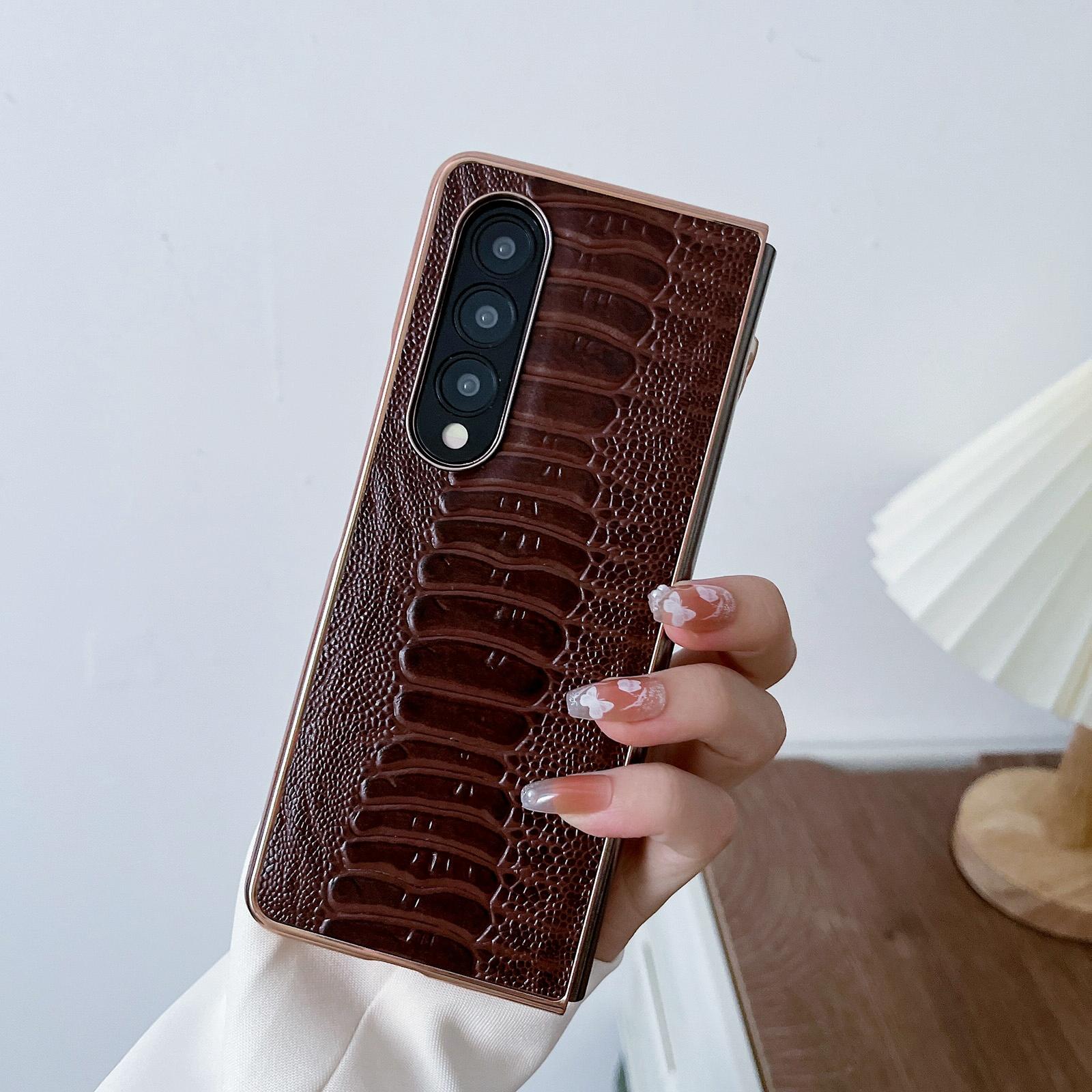 For Samsung Galaxy Z Fold4 5G Genuine Leather Nano Plating Phone Case - Green 12
