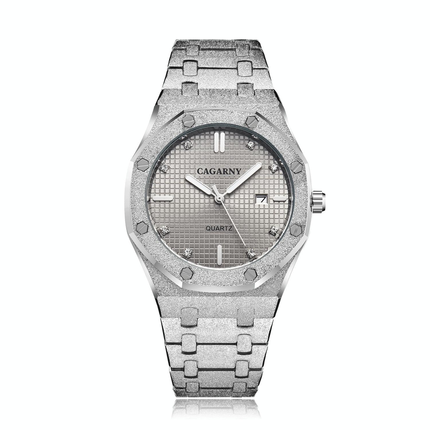 Men Quartz Steel Watch with Simple Stone Surface - Silver Shell Blue Surface