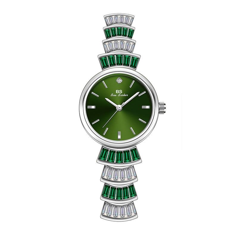 Women Diamond Symphony Wrist Watch with Inlaid Diamonds - Silver Green