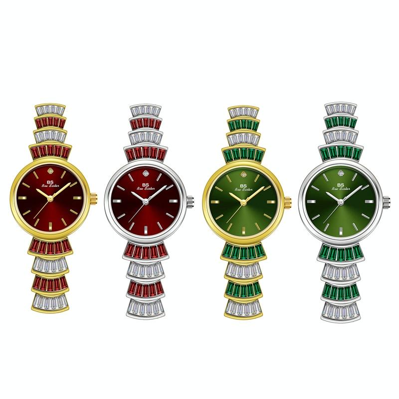 Women Diamond Symphony Wrist Watch with Inlaid Diamonds - Silver Green 4