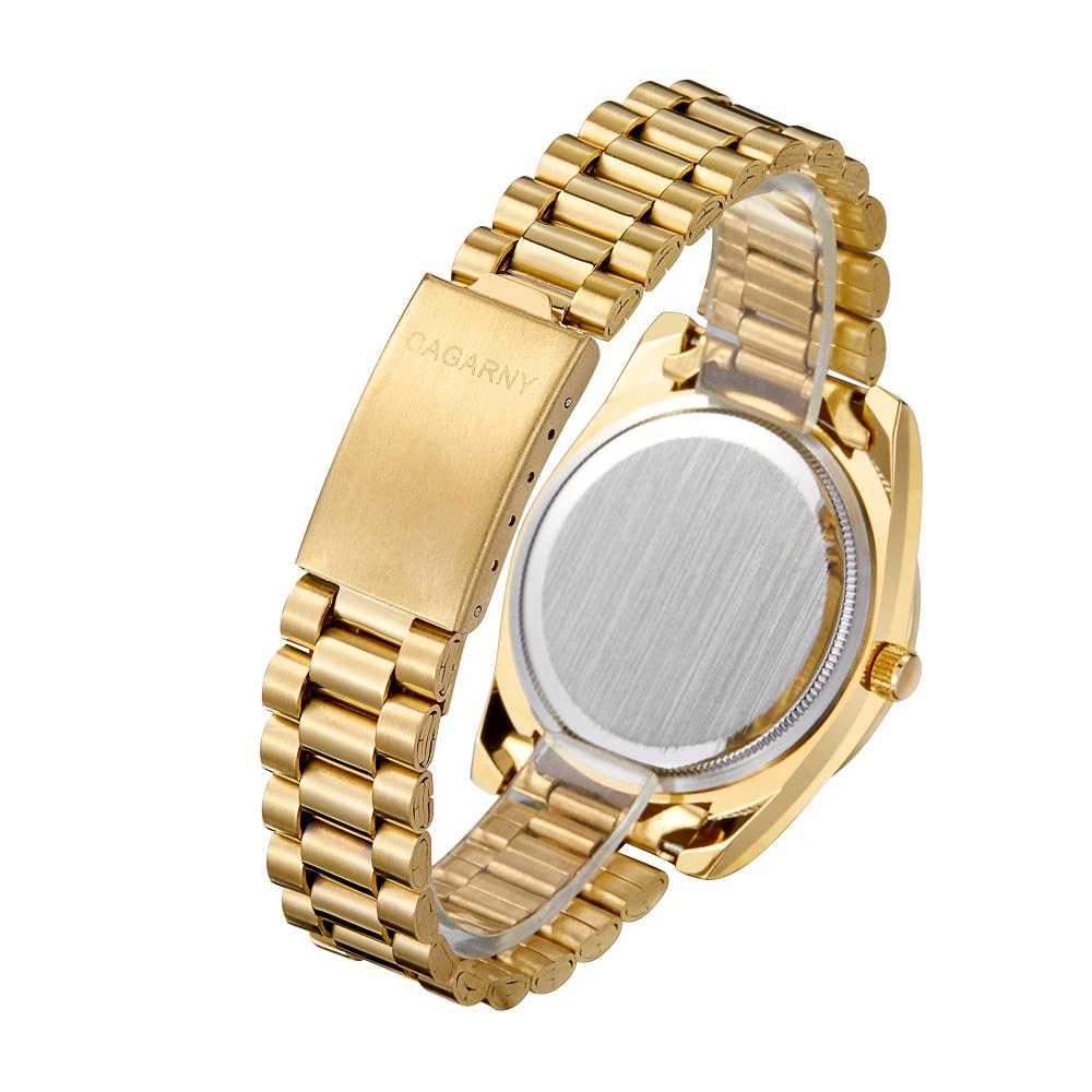 Men Quartz Watch with Diamond-encrusted Roman Numeral Dial - Gold Shell White Dial 8