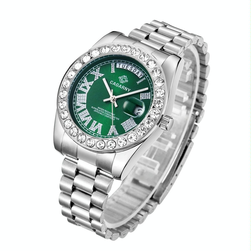Men Quartz Watch with Diamond-encrusted Roman Numeral Dial - Gold Shell White Dial 10