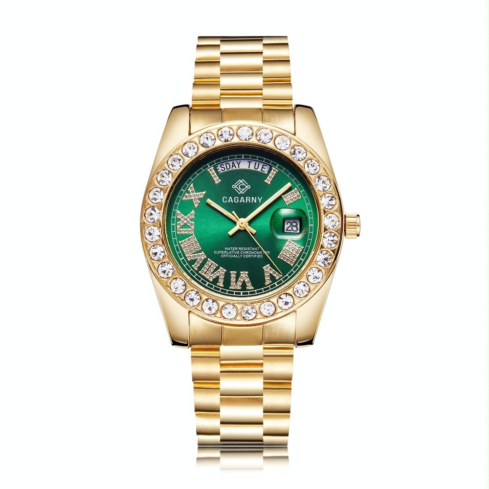 Men Quartz Watch with Diamond-encrusted Roman Numeral Dial - Gold Shell White Dial 15