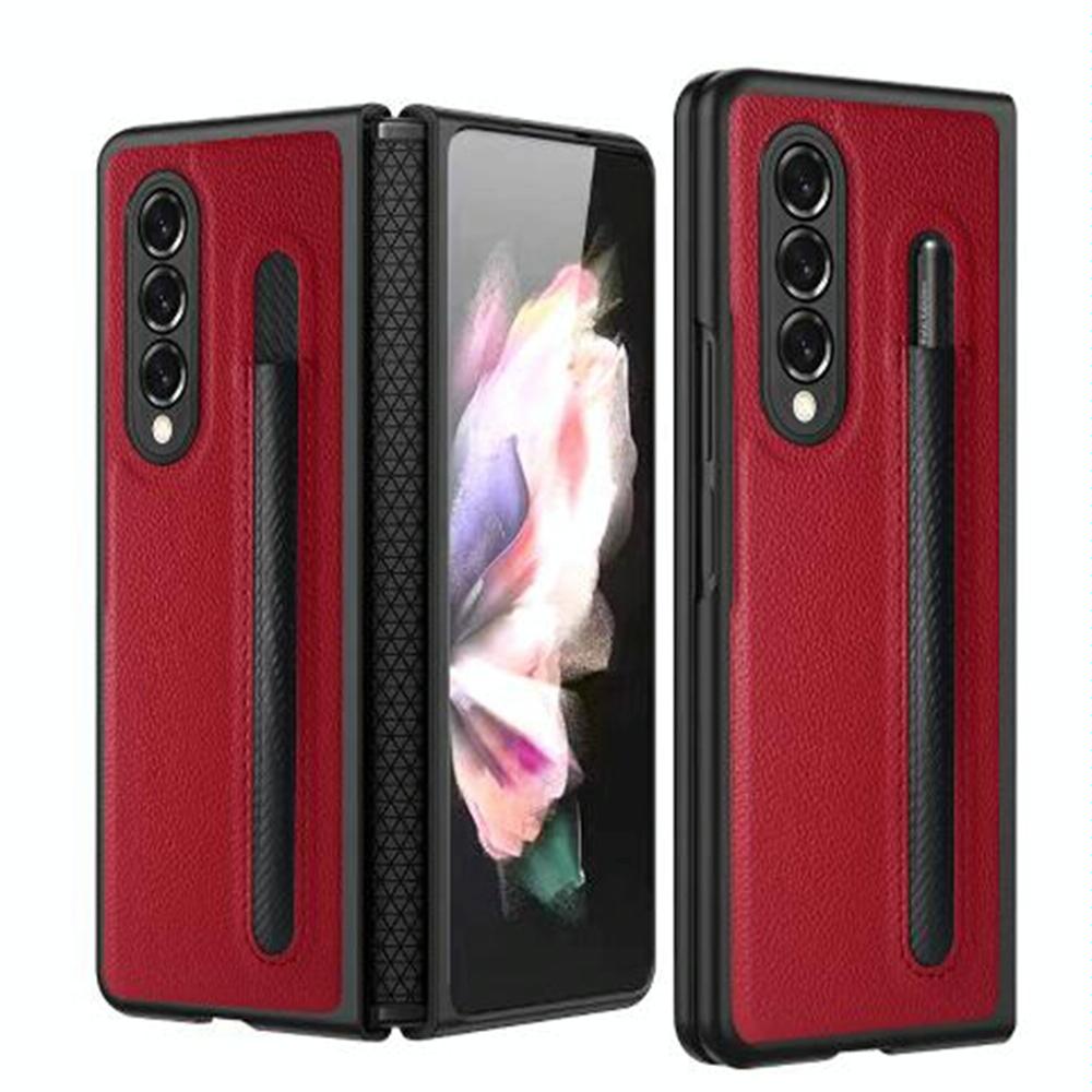 For Samsung Galaxy Z Fold4 5G Litchi Texture Hinge Case - Red 6