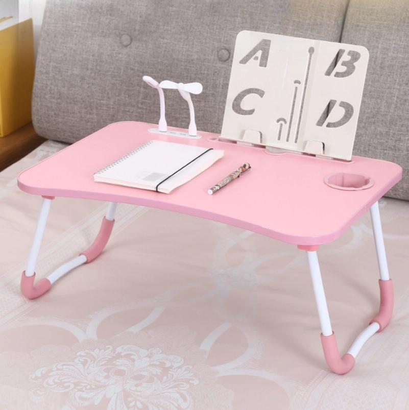 Portable Folding Desk with Fan & Lamp - Compact Design - White Maple