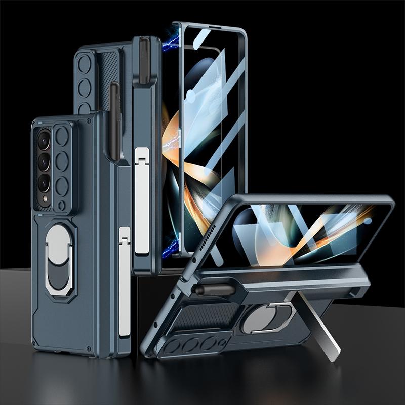 For Samsung Galaxy Z Fold4 5G Magnetic Phone Case With Pen Holder - Foldable - Wine Red 10