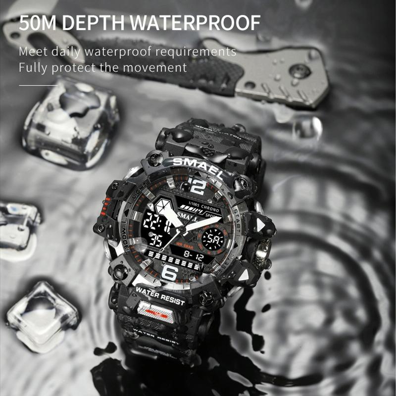 Waterproof Dual Display Outdoor Watch - Multifunctional Alloy for Men - Black Gray 7