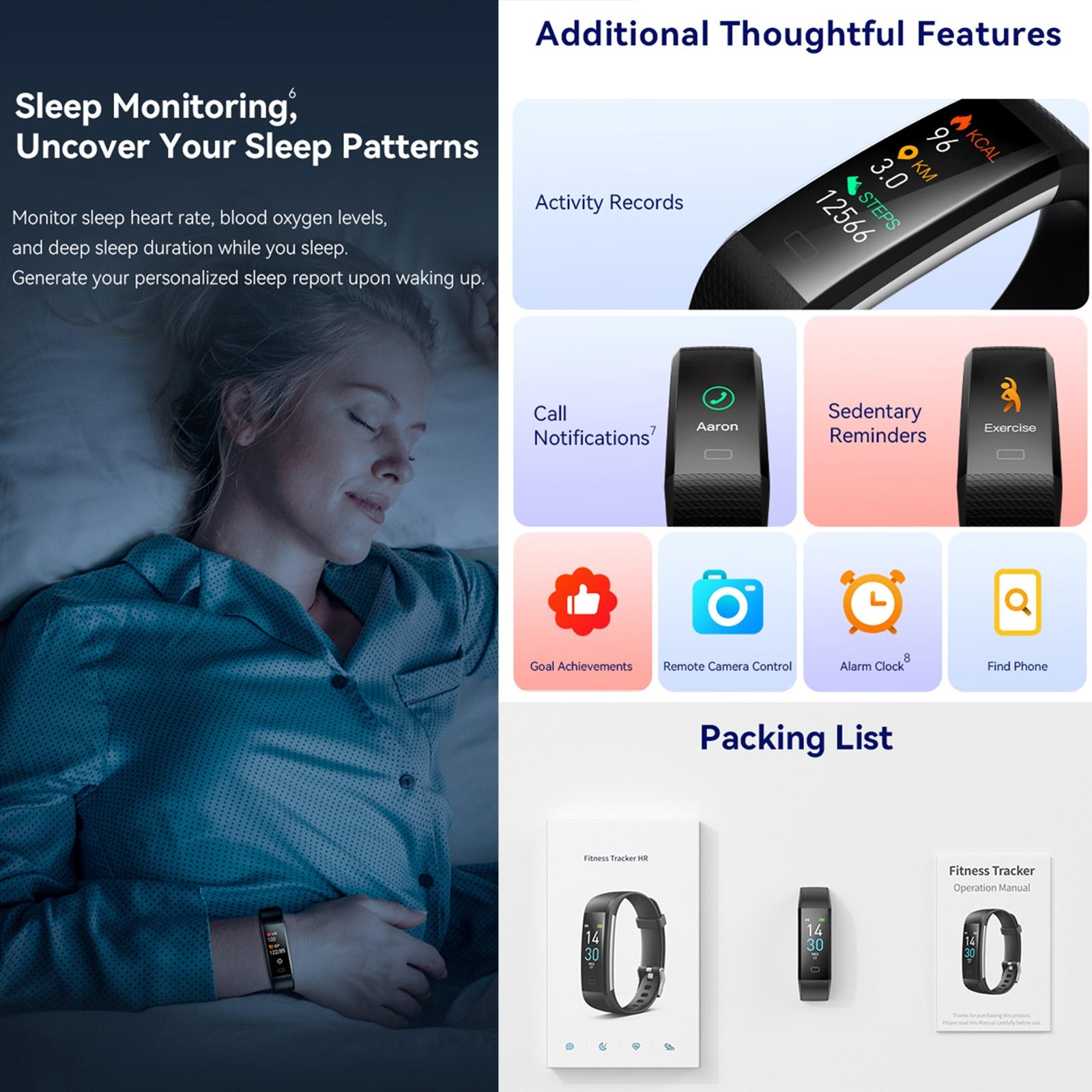 Waterproof Fitness Tracker Watch With Heart Rate Monitor - Black 9