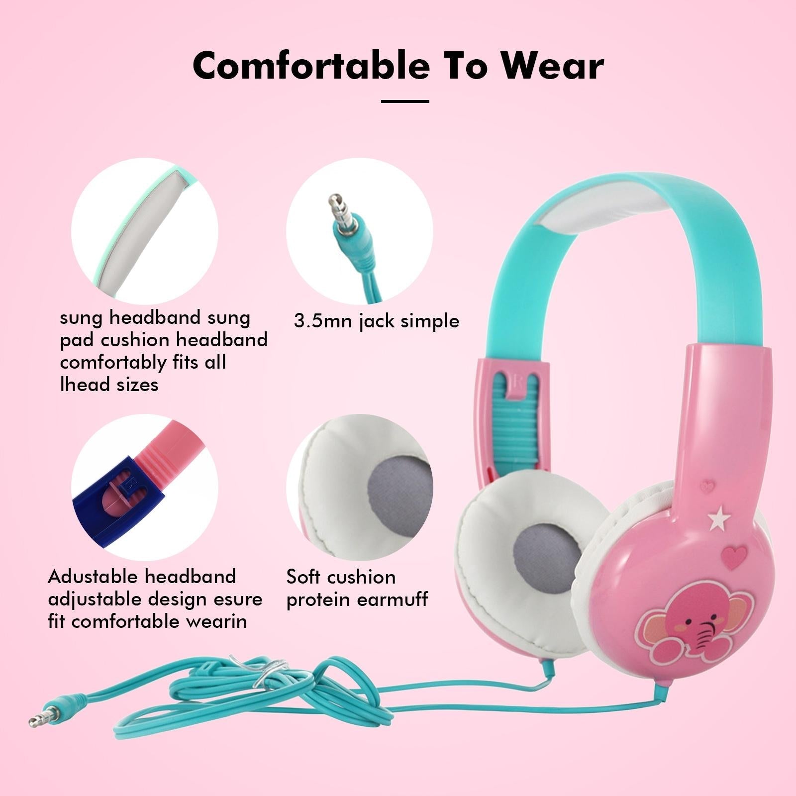 Portable Children'S Wired Headphones - Pink Green 6
