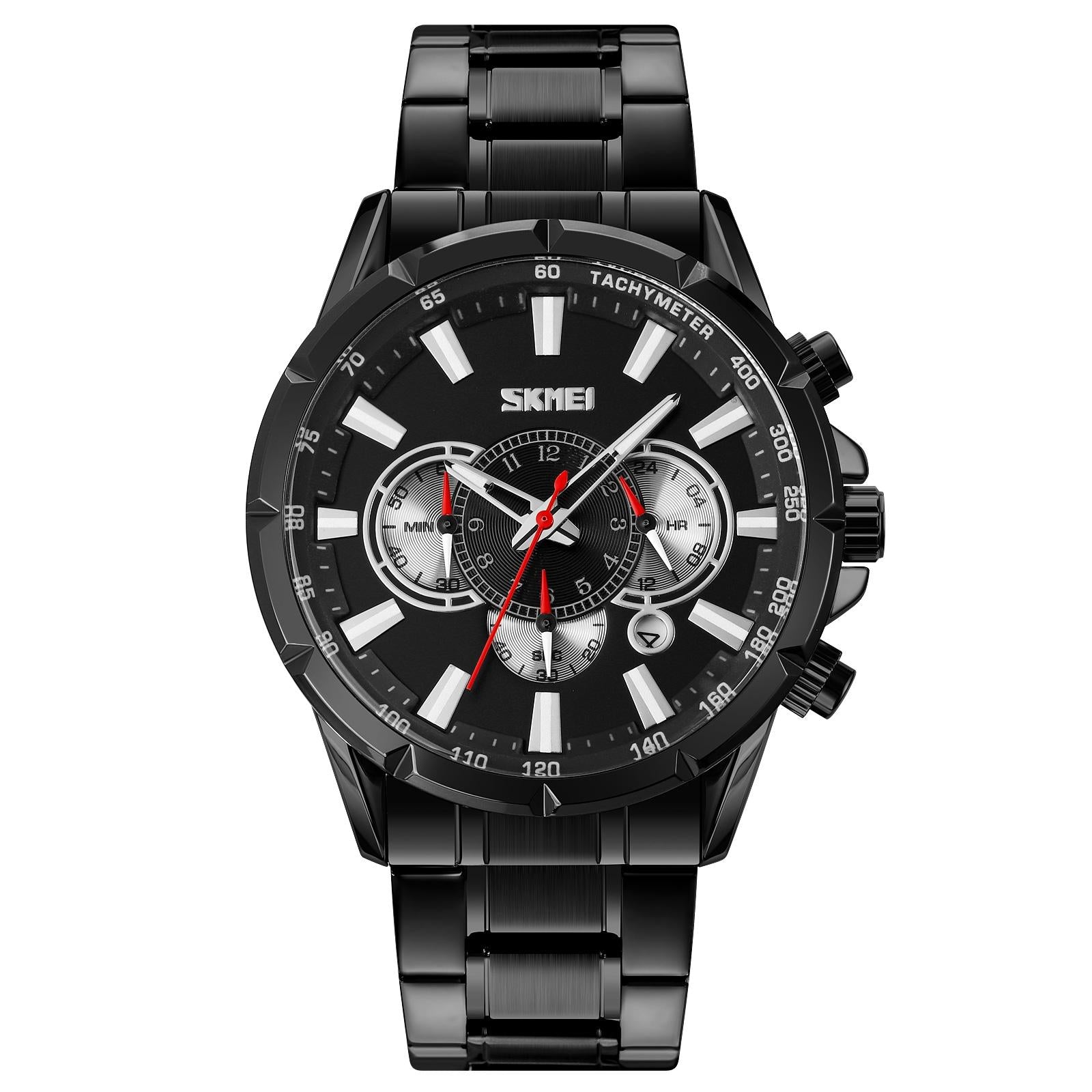 Stainless Steel Men Quartz Watch with Calendar - 9241 - Black