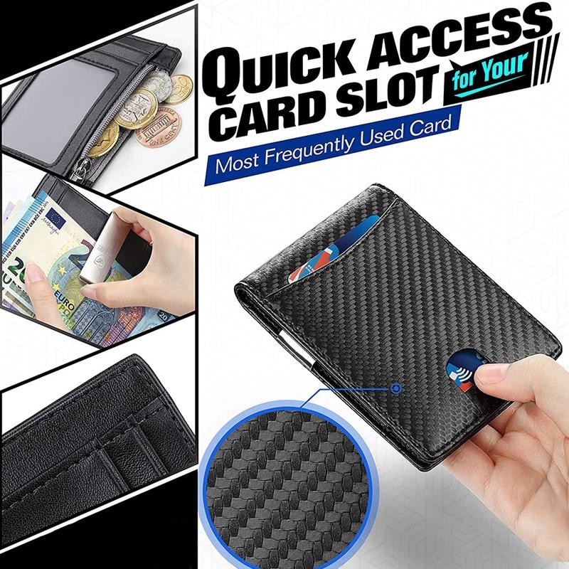 Men Vintage Leather Rfid Wallet - Flat Pattern Black Inside 6