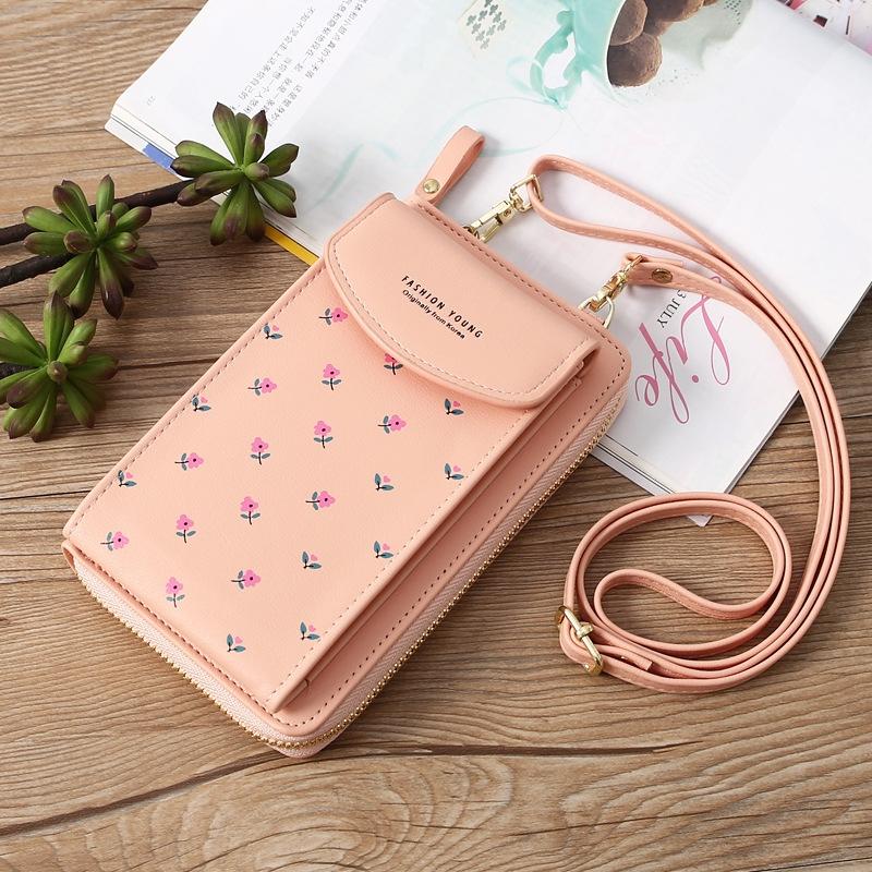 Floral Multi Card Crossbody Bag For Women - Light Pink