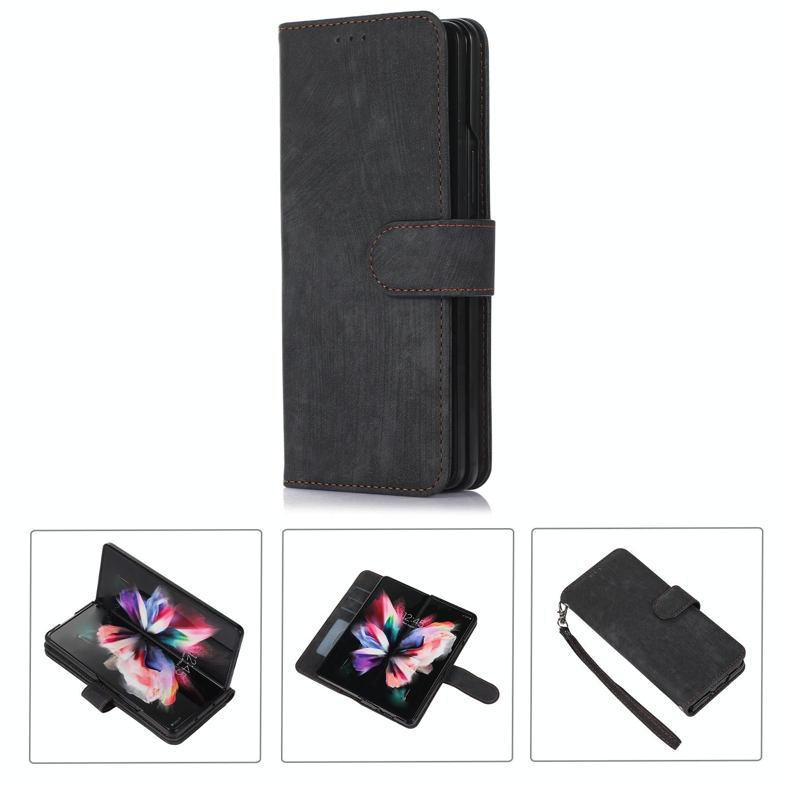For Samsung Galaxy Z Fold4 5G Leather Phone Case With Pen Slot - Horizontal Flip - Blue