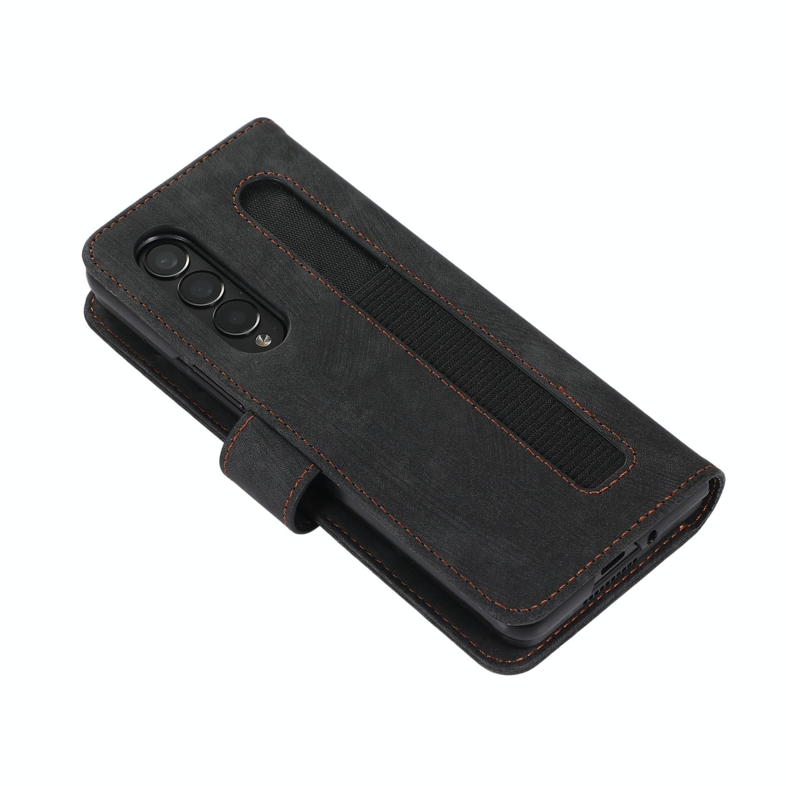 For Samsung Galaxy Z Fold4 5G Leather Phone Case With Pen Slot - Horizontal Flip - Blue 4